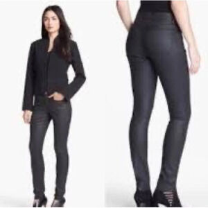 Eileen Fisher Wax Coated Organic Cotton Skinny Jeans/Pants in Black - Size 12
